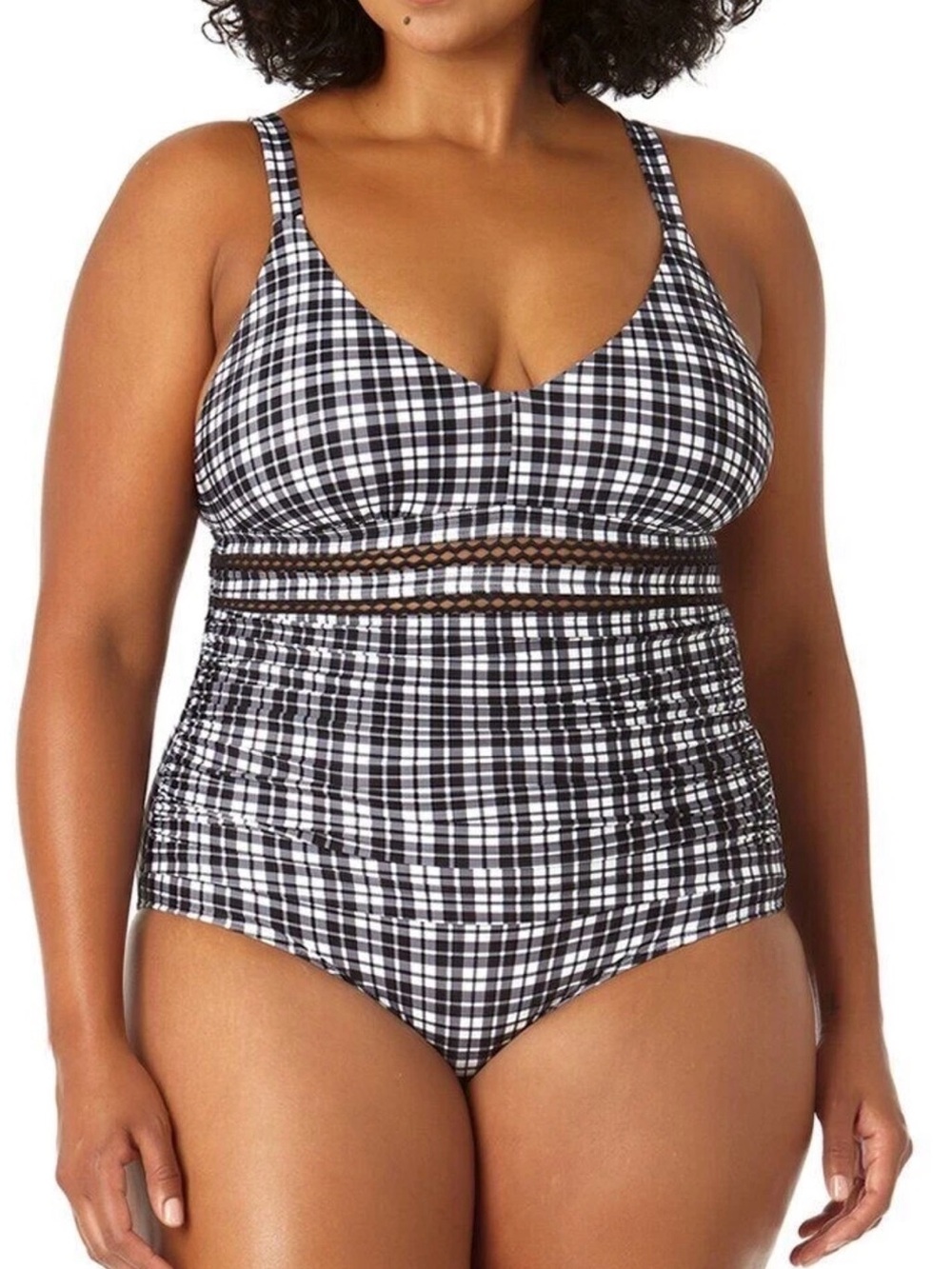Anne Cole Black and White Plaid Tank One-Piece Swimsuit 20W NWT
